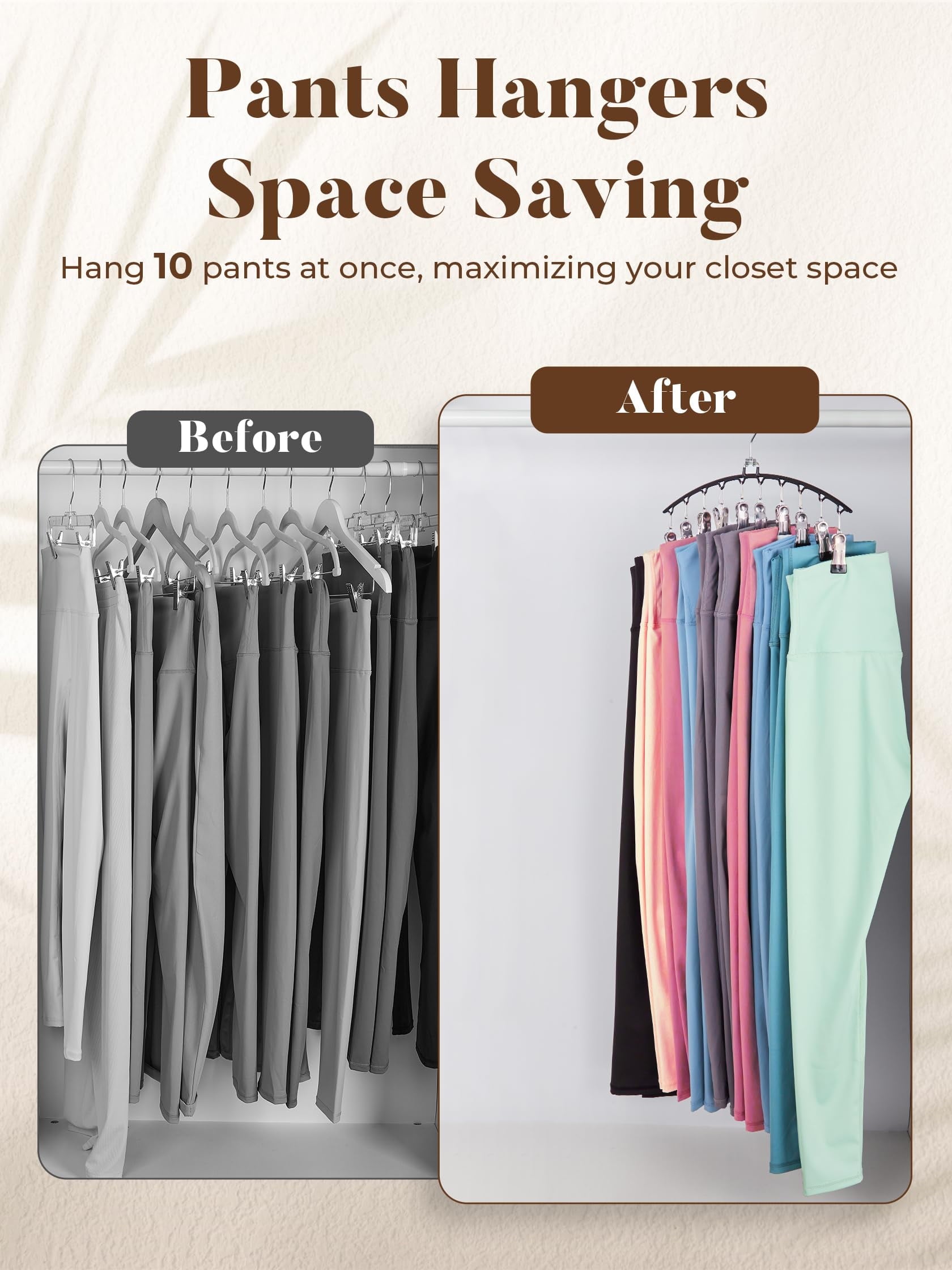 2-Pack Space Saving Metal Pants Hangers with 10 Clips – Multi-Layer Organizer for Jeans, Leggings, Shorts & Skirts – Heavy-Duty Closet Organizer (Black)