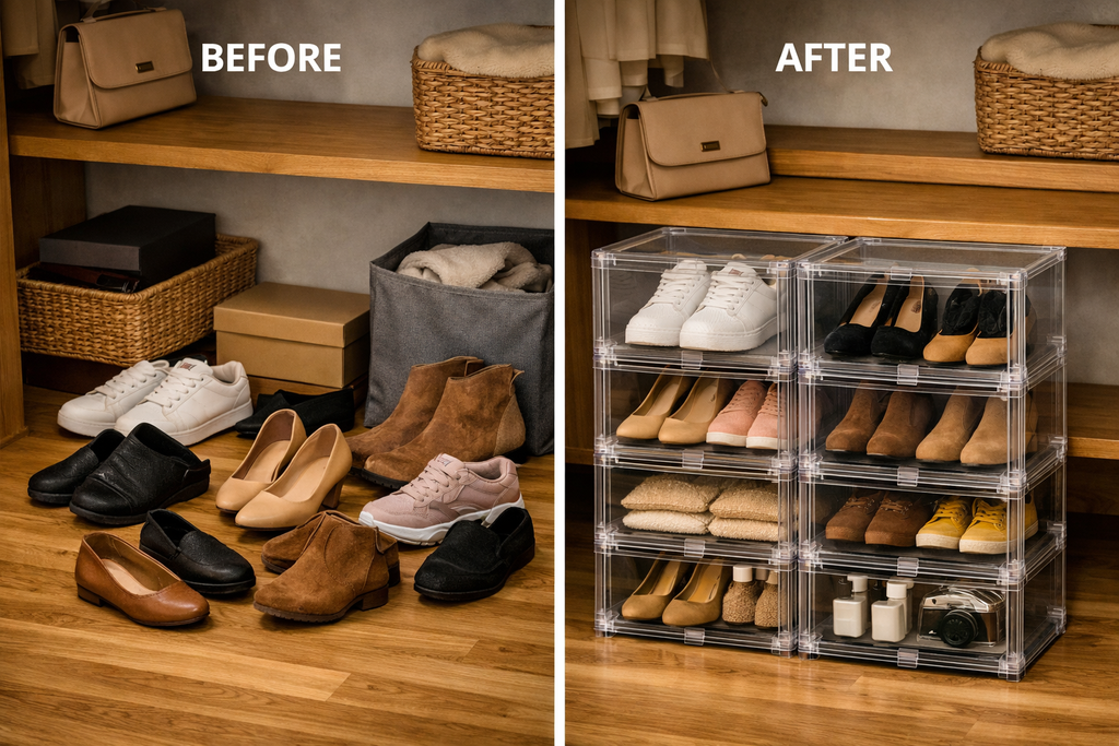 Transparent Magnetic Shoe Organizer – Stackable Clear Shoe Boxes (10 Pack)