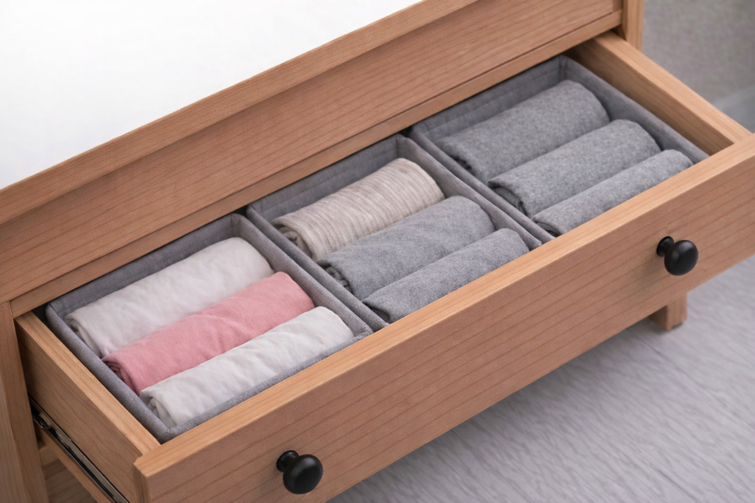 6‑Pack Premium Woven Fabric Drawer Organizers – Closet & Dresser Storage for Clothes, Baby Items & Accessories (Gray)