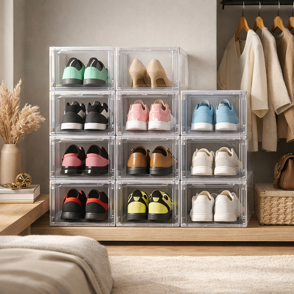 Transparent Magnetic Shoe Organizer – Stackable Clear Shoe Boxes (10 Pack)
