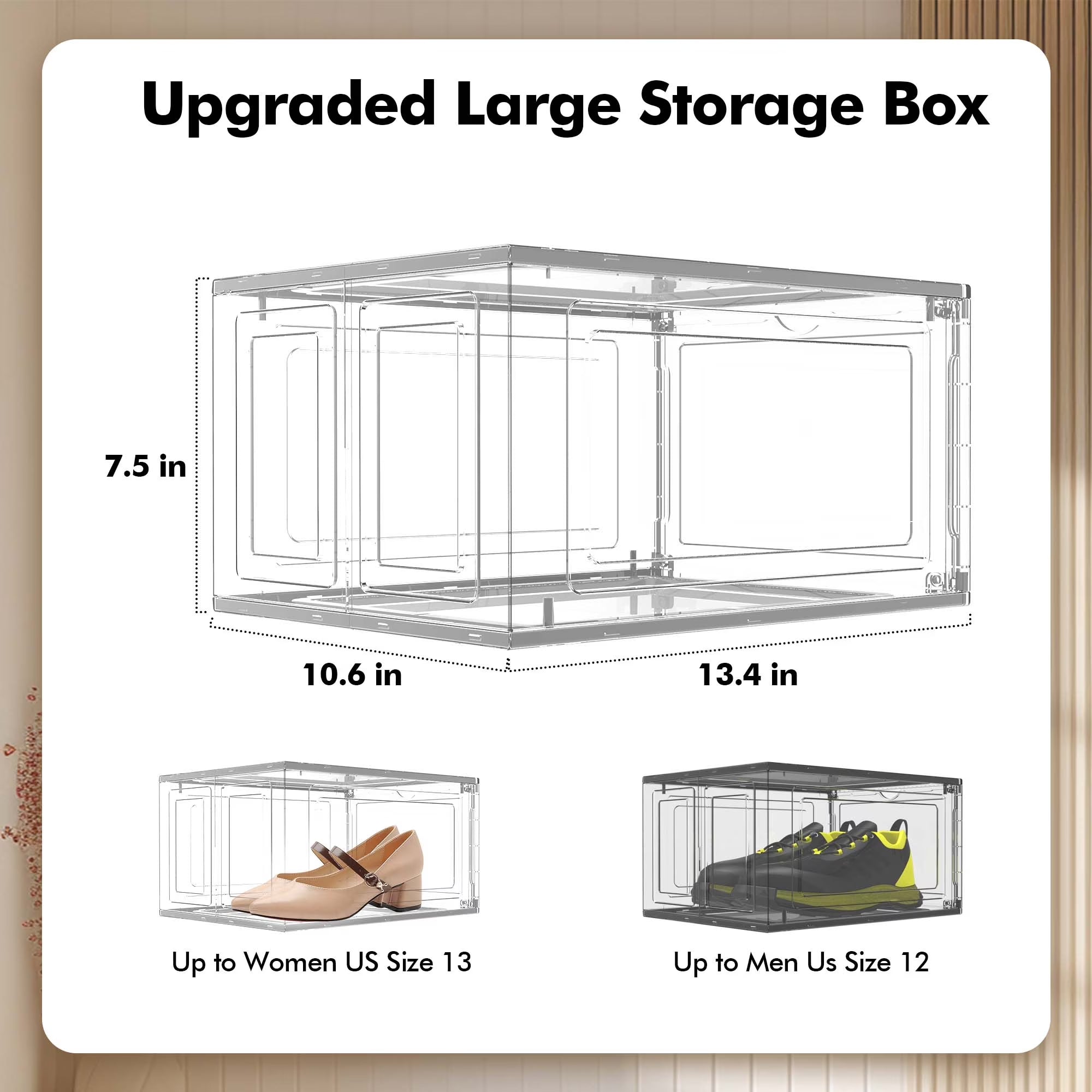 Transparent Magnetic Shoe Organizer – Stackable Clear Shoe Boxes (10 Pack)