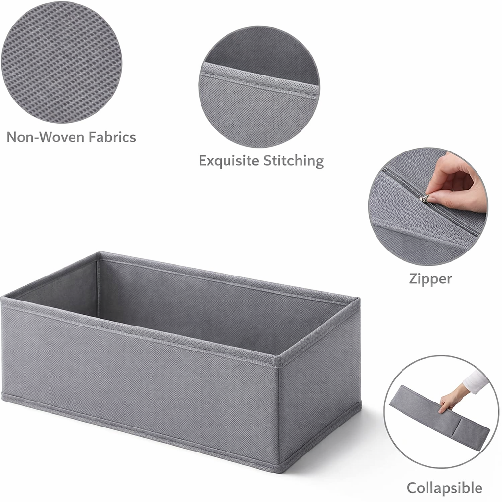 6‑Pack Premium Woven Fabric Drawer Organizers – Closet & Dresser Storage for Clothes, Baby Items & Accessories (Gray)