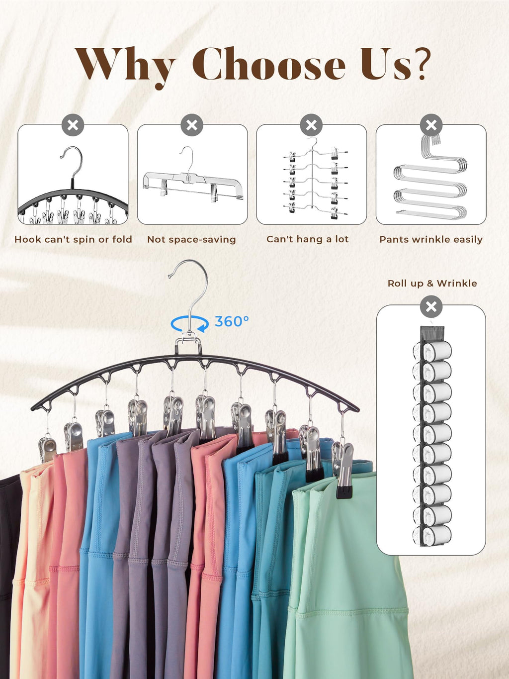 2-Pack Space Saving Metal Pants Hangers with 10 Clips – Multi-Layer Organizer for Jeans, Leggings, Shorts & Skirts – Heavy-Duty Closet Organizer (Black)