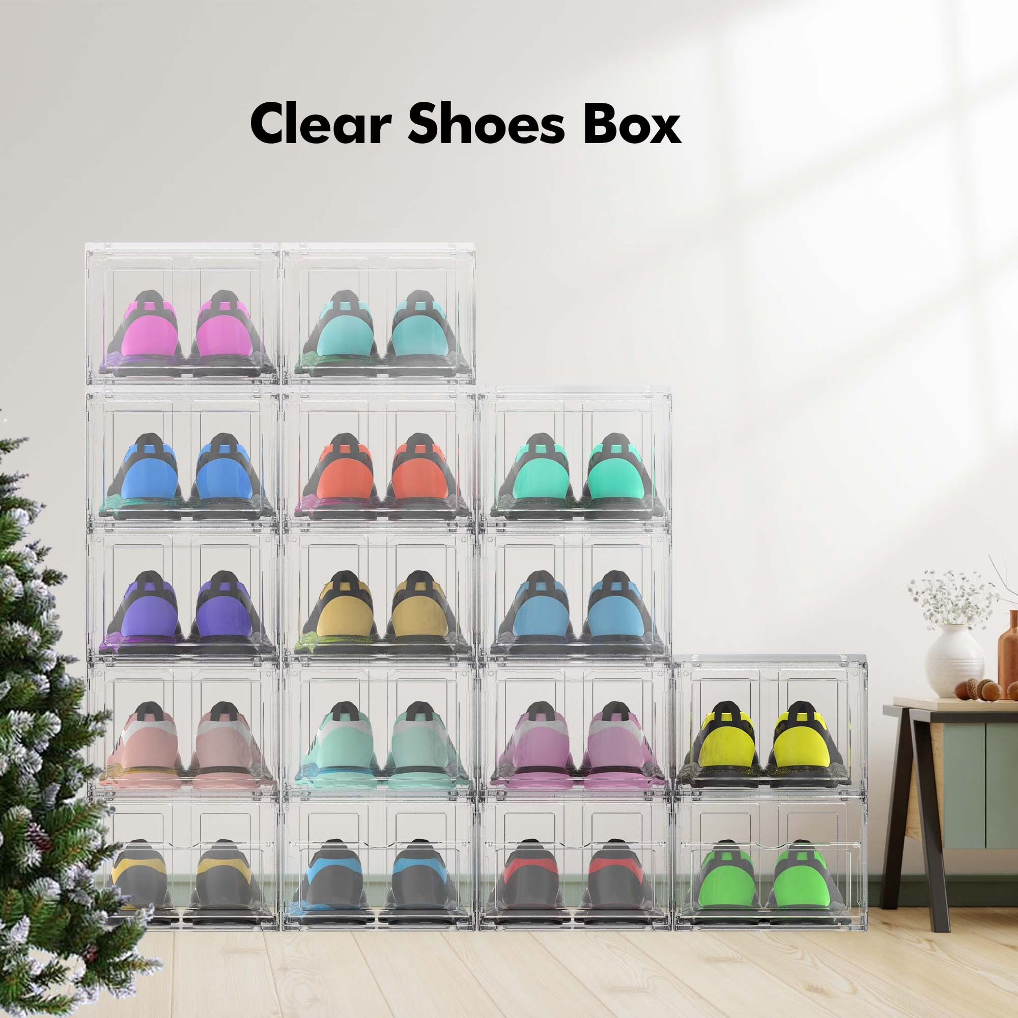 Transparent Magnetic Shoe Organizer – Stackable Clear Shoe Boxes (10 Pack)