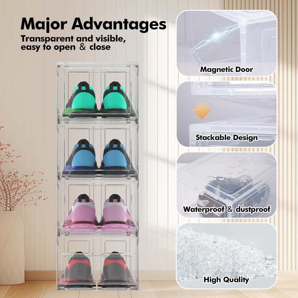 Transparent Magnetic Shoe Organizer – Stackable Clear Shoe Boxes (10 Pack)